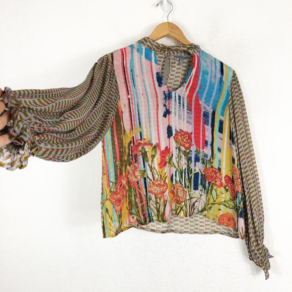 Anthropologie Conditions Apply Retro Peasant Blouse XS Colorful Balloon Sleeve - Picture 11 of 13